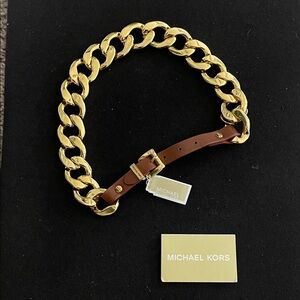 Michael Kors Gold Chain and Brown Leather Belt